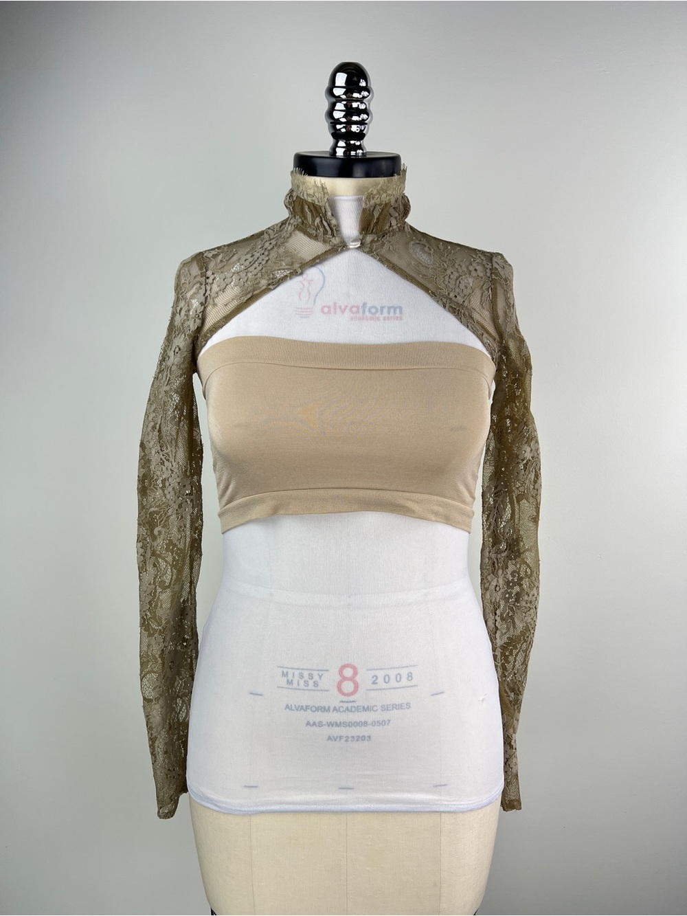 💚3690. Lace Bolero Shrug with High Neck in Olive